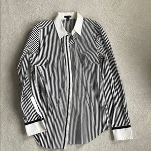 Ann Taylor Dark Gray and White Striped Blouse